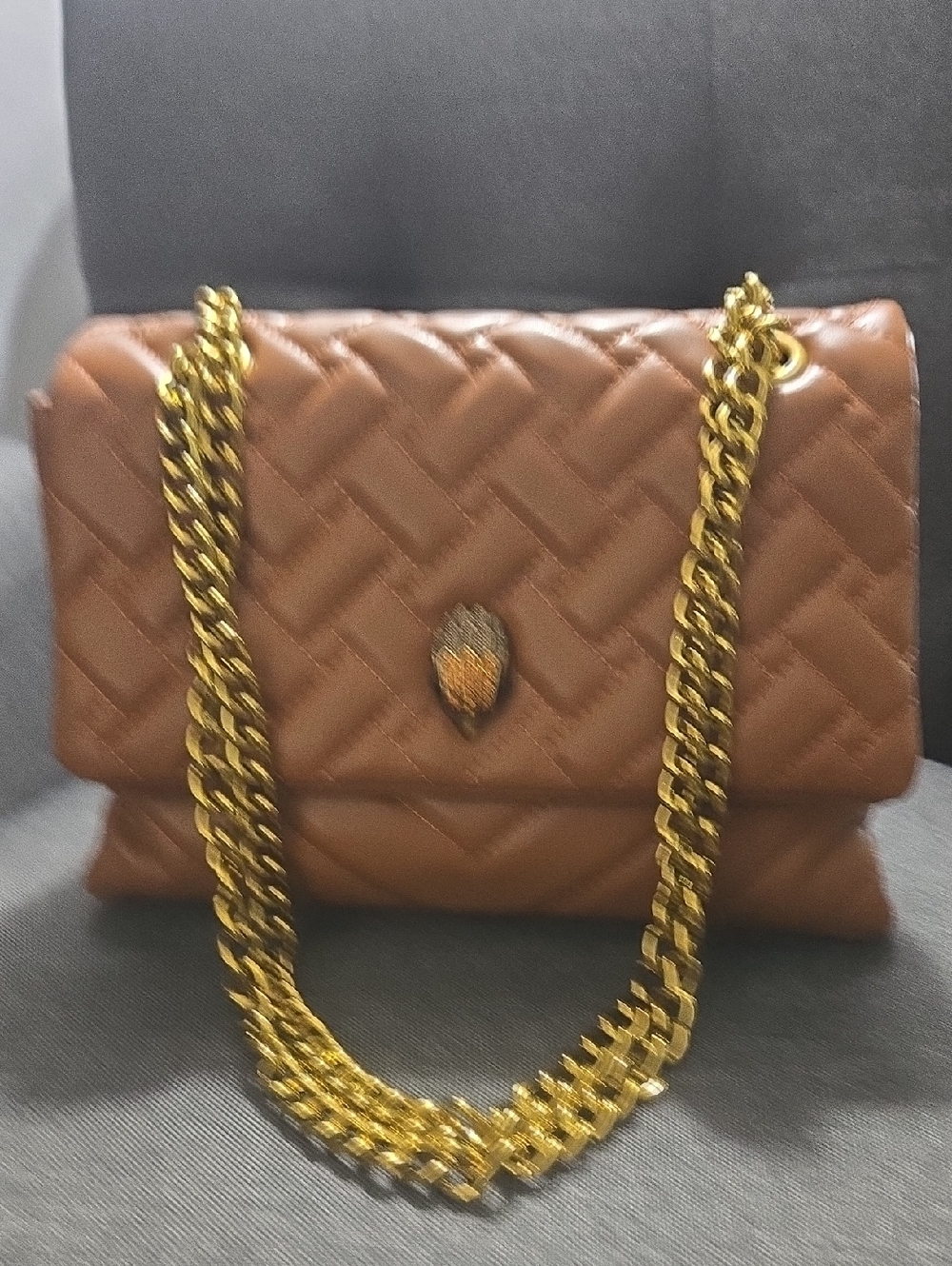 Kurt Geiger Quilted Tan Shoulder Bag with Gold Hardware - Picture 2 of 4